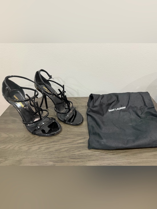 Saint Laurent Shoes - Saint Laurent Black Patent Leather Strappy Stiletto Sandals